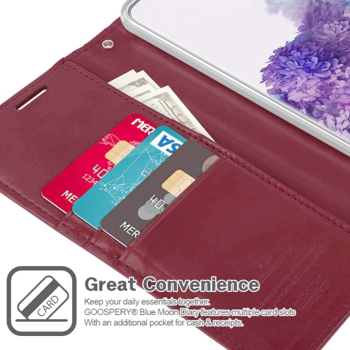TopSave Goospery BLUEMOON Card Slot With Magnetic Clip Leather Folio Wallet Flip Case For Samsung Note20 Ultra, Burgundy
