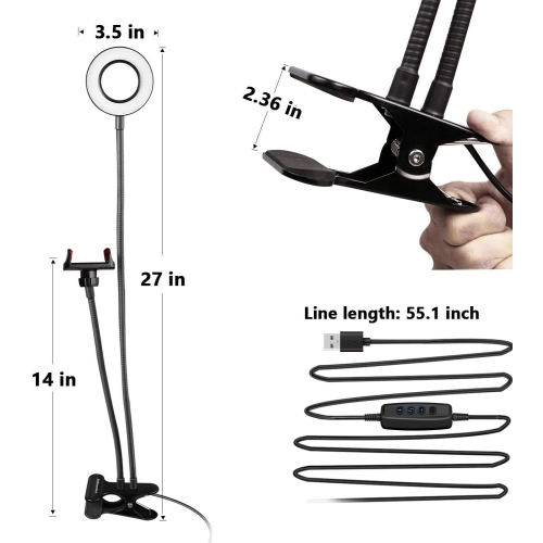 Vivider Selfie Ring Light with Cell Phone Holder Stand for Live Stream/Makeup, LED Camera Lighting [3-Light Mode] [10-Level Brightness]