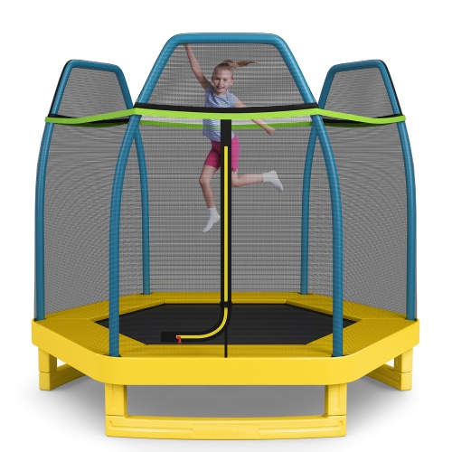 Costway 7 FT Kids Trampoline W/Safety Enclosure Net Spring Pad Indoor Outdoor Heavy Duty