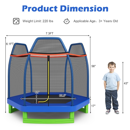 Costway 7 FT Kids Trampoline W/Safety Enclosure Net Spring Pad Indoor Outdoor Heavy Duty