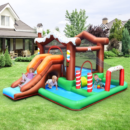 Costway Inflatable Bouncer Snow House Jump ClimbingSlide Ball Pit w/ tunnel & Blower