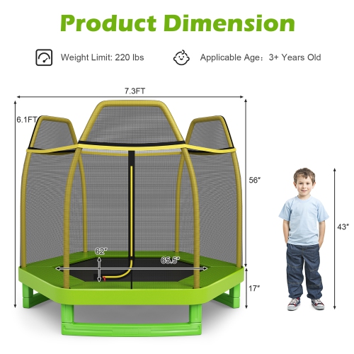 Costway 7 FT Kids Trampoline W/Safety Enclosure Net Spring Pad Indoor Outdoor Heavy Duty