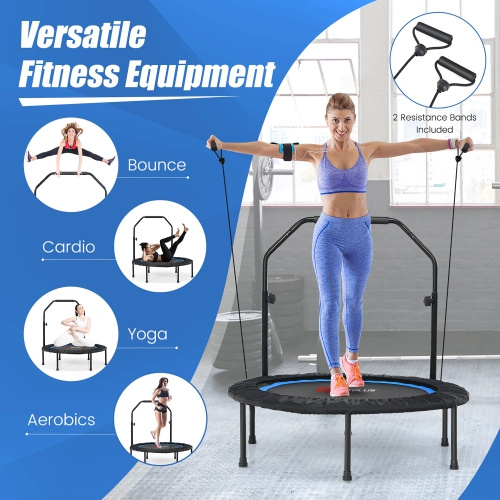 Costway 40'' Foldable Trampoline Fitness Rebounder w/Resistance Bands Adjustable Home