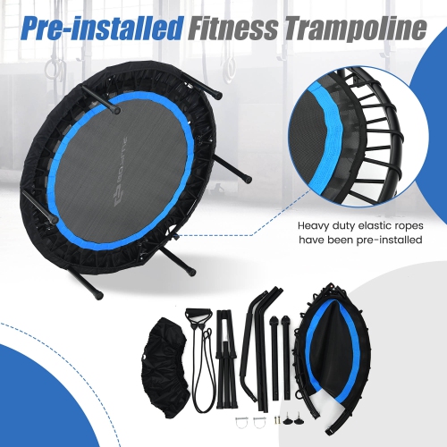 Costway 40'' Foldable Trampoline Fitness Rebounder w/Resistance Bands Adjustable Home