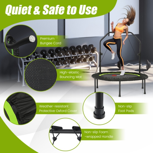 Costway 40'' Foldable Trampoline Fitness Rebounder w/Resistance Bands Adjustable Home