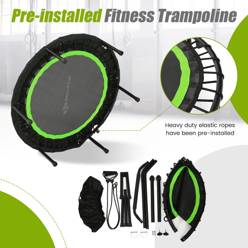 Costway 40'' Foldable Trampoline Fitness Rebounder w/Resistance Bands Adjustable Home
