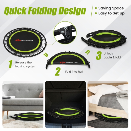 Costway 40'' Foldable Trampoline Fitness Rebounder w/Resistance Bands Adjustable Home