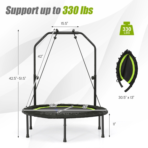 Costway 40'' Foldable Trampoline Fitness Rebounder w/Resistance Bands Adjustable Home