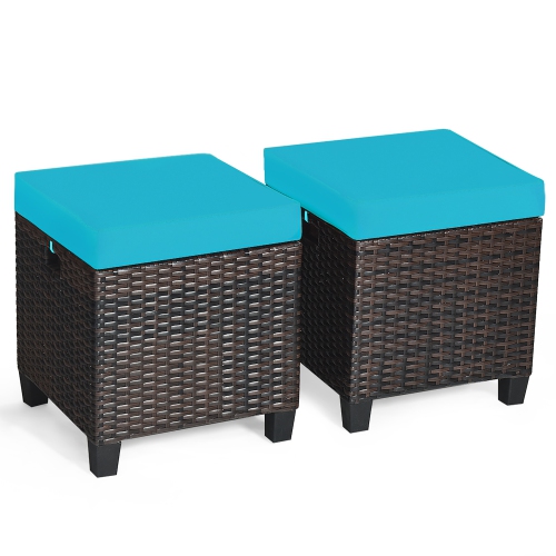 2PCS Patio Pouf en rotin Siège rembourré Repose-pieds Table basse Costway