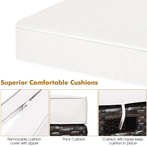 Costway 2PCS Patio Rattan Ottoman Cushioned Seat Coffee Table Furniture Beige