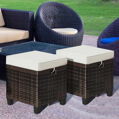 Costway 4PCS Patio Rattan Ottoman Cushioned Seat Foot Rest Coffee Table