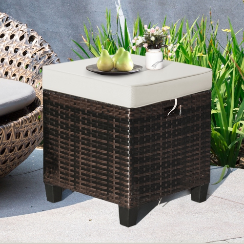 Costway 4PCS Patio Rattan Ottoman Cushioned Seat Foot Rest Coffee Table