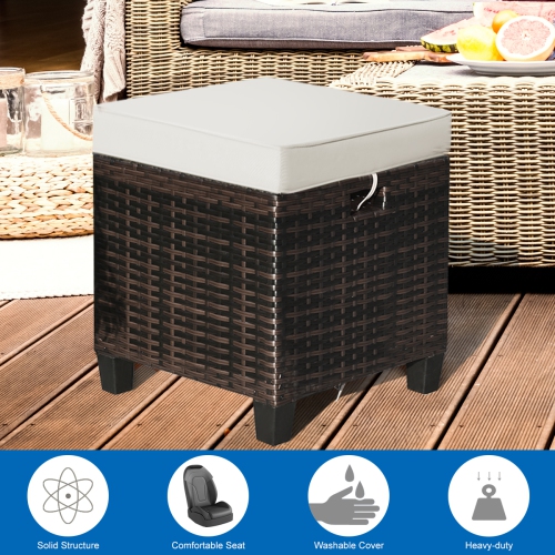 Costway 4PCS Patio Rattan Ottoman Cushioned Seat Foot Rest Coffee Table
