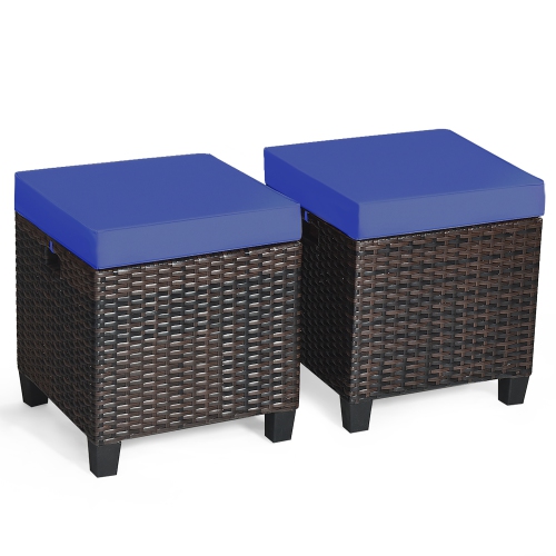 Costway 2PCS Patio Rattan Ottoman Cushioned Seat Foot Rest Coffee Table Furniture Garden