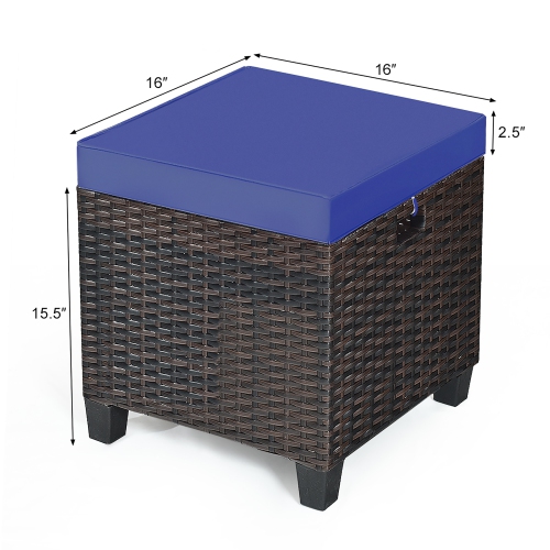 Costway 2PCS Patio Rattan Ottoman Cushioned Seat Foot Rest Coffee Table Furniture Garden