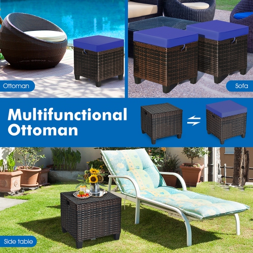 Costway 2PCS Patio Rattan Ottoman Cushioned Seat Foot Rest Coffee Table Furniture Garden
