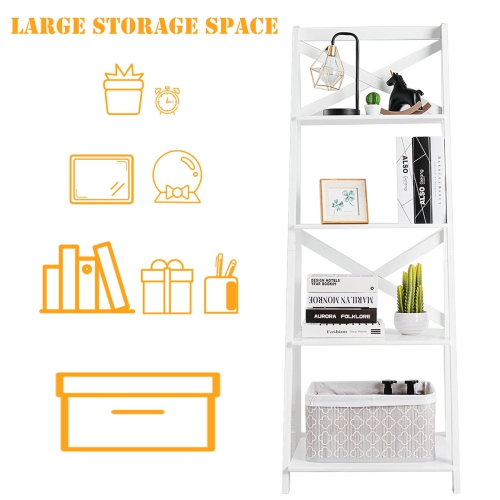 Costway 4-Tier Ladder Shelf Bookshelf Bookcase Storage Display Plant Leaning Shelf White