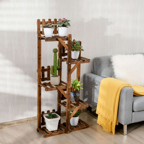 Costway 5-Tier Flower Rack Wood Plant Stand 6 Pots Display Shelf Multifunctional Rack