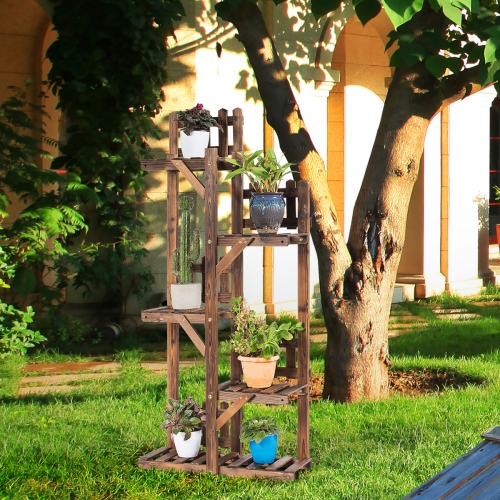 Costway 5-Tier Flower Rack Wood Plant Stand 6 Pots Display Shelf Multifunctional Rack