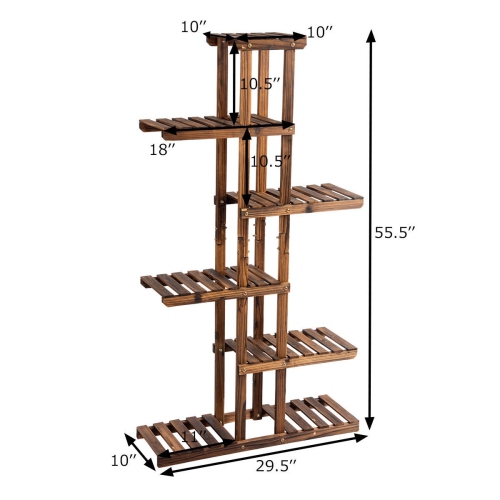 Costway 6 Tier 11 Pots Wooden Plant Flower Display Stand Wood Shelf Storage Rack Garden