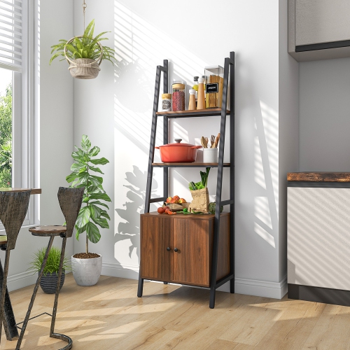 Costway 4-Tier Ladder Shelf Industrial Bookcase with Cabinet Metal Frame for Living Room