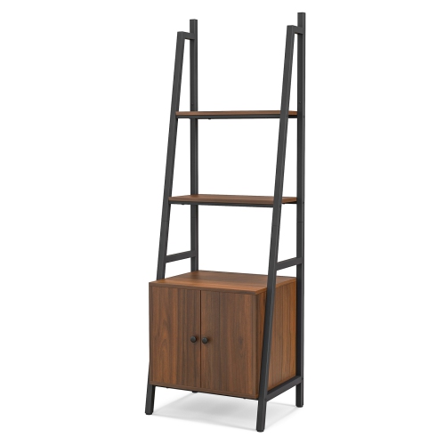 Costway 4-Tier Ladder Shelf Industrial Bookcase with Cabinet Metal Frame for Living Room