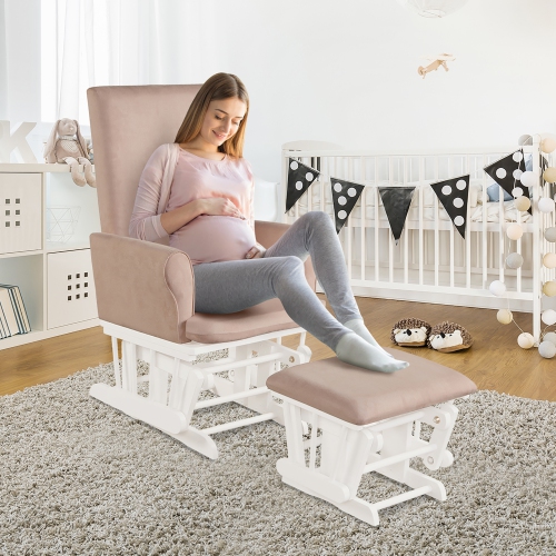 Costway Baby Nursery Relax Rocker Rocking Chair Glider & Ottoman Set w/Cushion
