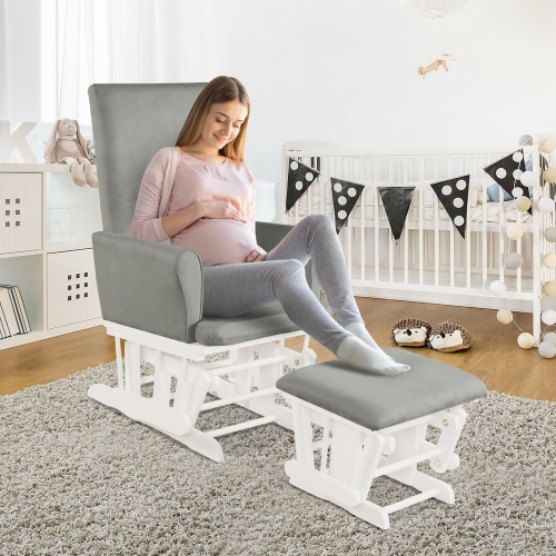 Costway Baby Nursery Relax Rocker Rocking Chair Glider & Ottoman Set w/Cushion