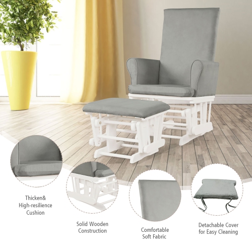 Costway Baby Nursery Relax Rocker Rocking Chair Glider & Ottoman Set w/Cushion
