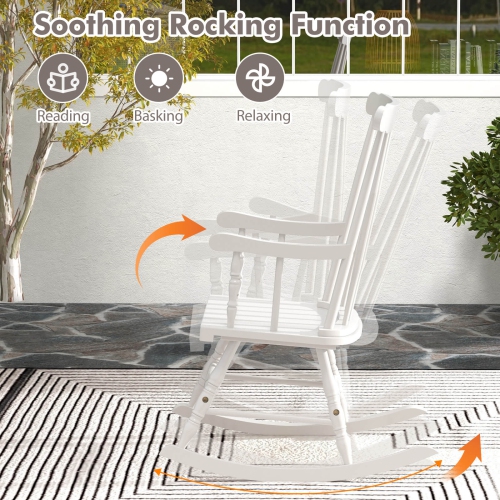 Costway Solid Wood Rocking Chair Porch Rocker Indoor Outdoor Seat Glossy Finish White\Coffee