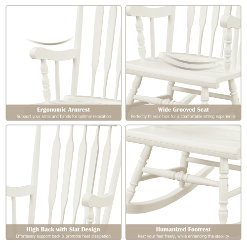 Costway Solid Wood Rocking Chair Porch Rocker Indoor Outdoor Seat Glossy Finish White\Coffee