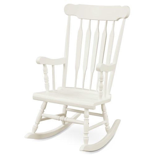 Costway Solid Wood Rocking Chair Porch Rocker Indoor Outdoor Seat Glossy Finish White\Coffee