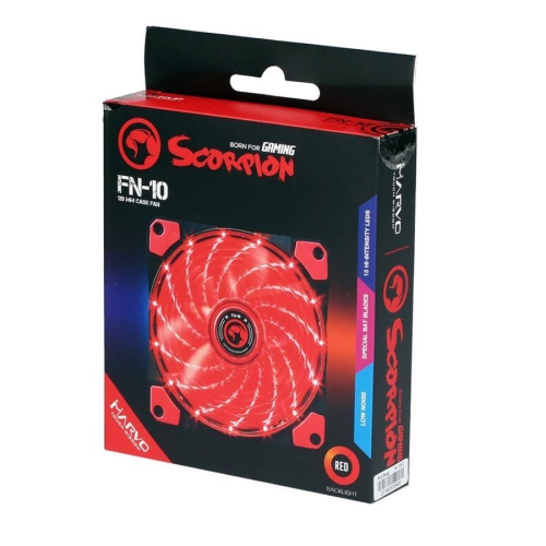 Marvo Pro - Case Cooling PC Fan, 120mm, 9 Blades & 15 LEDs, Red
