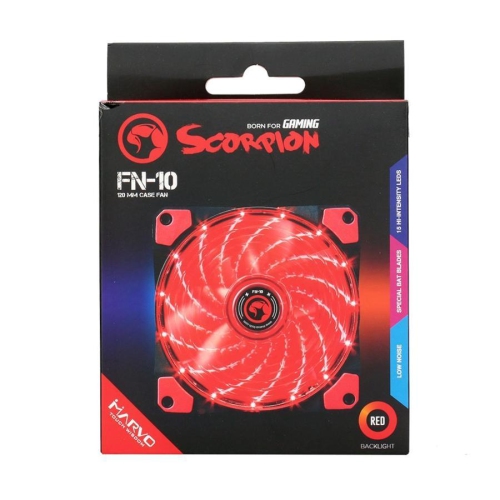 Marvo Pro - Case Cooling PC Fan, 120mm, 9 Blades & 15 LEDs, Red