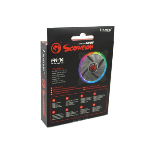 Marvo Pro - Case Cooling PC Fan, 120mm, 9 Blades & 15 RGB LEDs, Black