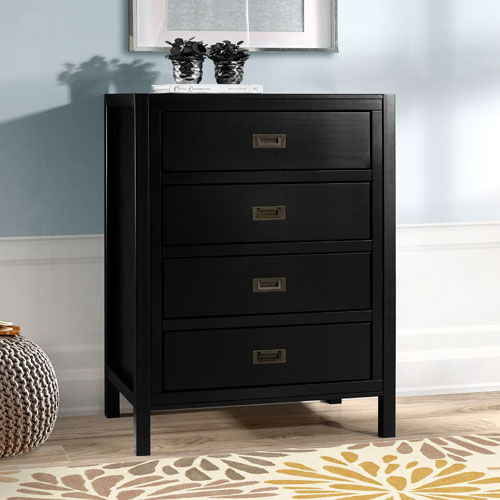 Classic Solid Wood Modern 4-Drawer Chest - Black