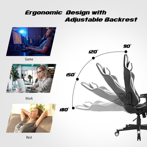 Massage Gaming Chair Reclining Racing Chair w/Lumbar Support and Headrest