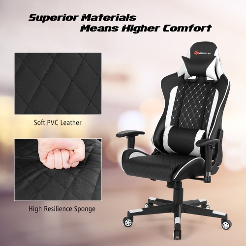 Massage Gaming Chair Reclining Racing Chair w/Lumbar Support and Headrest
