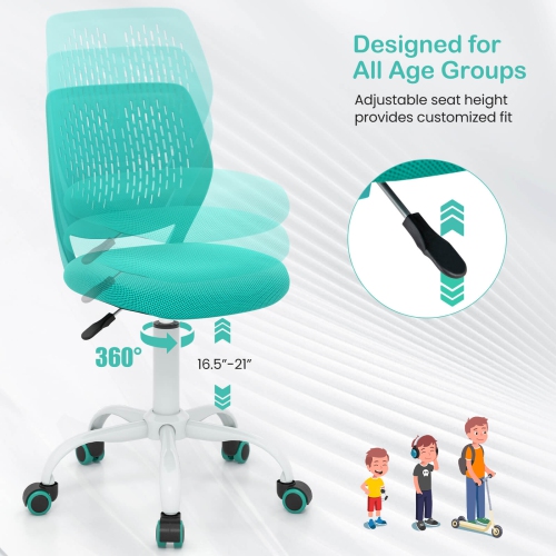 Costway Office Task Desk Armless Chair Adjustable Mid Back Swivel Study Chair