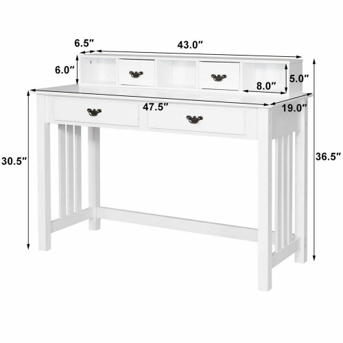 Costway Writing Desk Mission White Home Office Computer Desk 4 Drawer White