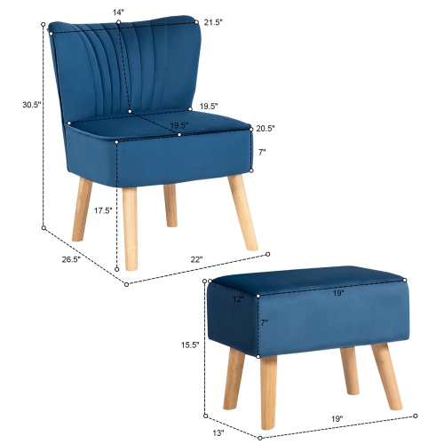 Costway Leisure Chair and Ottoman Thick Padded Velvet Tufted Sofa Set w/ Wood Legs