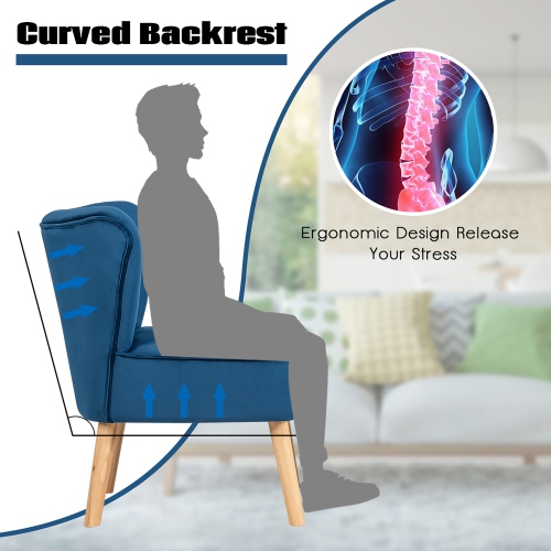 Costway Leisure Chair and Ottoman Thick Padded Velvet Tufted Sofa Set w/ Wood Legs