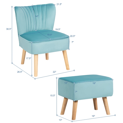 Costway Leisure Chair and Ottoman Thick Padded Velvet Tufted Sofa Set w/ Wood Legs