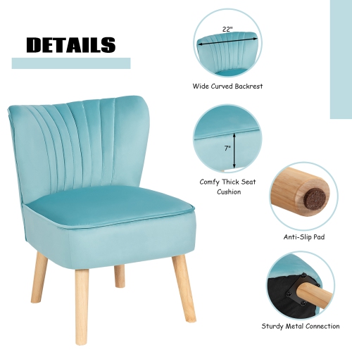 Costway Leisure Chair and Ottoman Thick Padded Velvet Tufted Sofa Set w/ Wood Legs