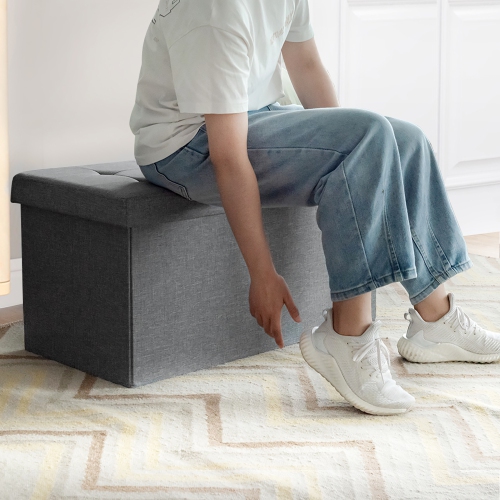 Costway 31.5''Fabric Foldable Storage Ottoman Toy Chest W/Removable Storage Bin