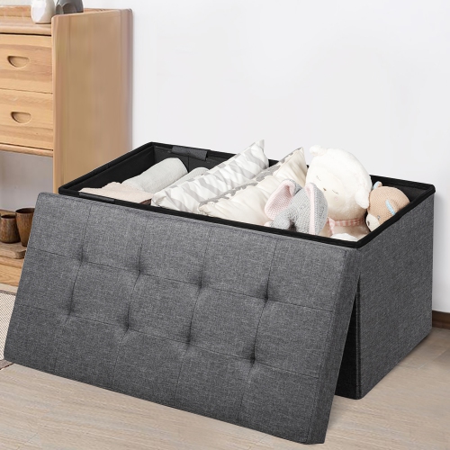 Costway 31.5''Fabric Foldable Storage Ottoman Toy Chest W/Removable Storage Bin