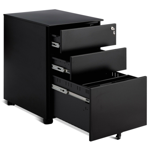 Costway 3 Drawer Filing Cabinet Locking Pedestal Under Desk Home Office W Wheels Black Best Buy Canada