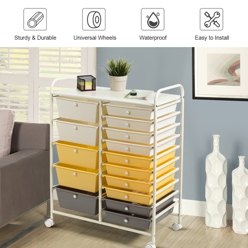 Costway 15 Drawer Rolling Storage Cart Tools Scrapbook Paper Office School Organizer