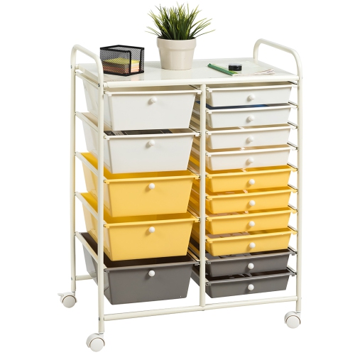 Costway 15 Drawer Rolling Storage Cart Tools Scrapbook Paper Office School Organizer