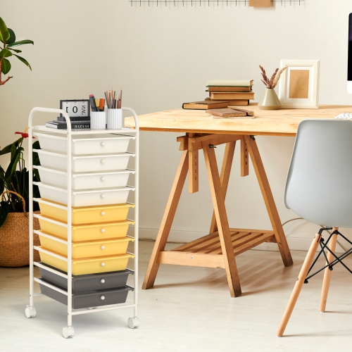 Costway 10 Drawer Rolling Storage Cart Scrapbook Paper Office School Organizer